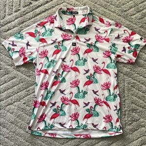 Bad Birdie Men's White Flamingo Print Shirt